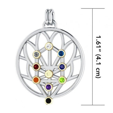 Tree of life Sterling Silver With 14K Gold Accent Pendant with beautiful exotic Kabbalah Chakra Gemstone  MPD3892